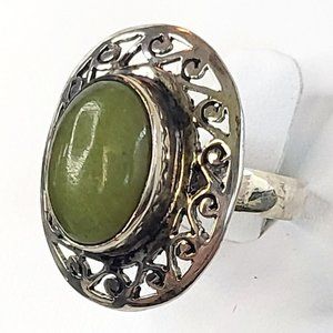 *4/$20* Silver and green stone cocktail ring size 7.5